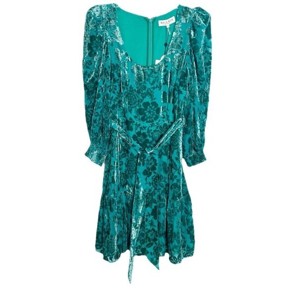 Hale Bob Talora Emerald Green Velvet Burnout Silk Dress Prom Party Small NWT - Picture 4 of 6